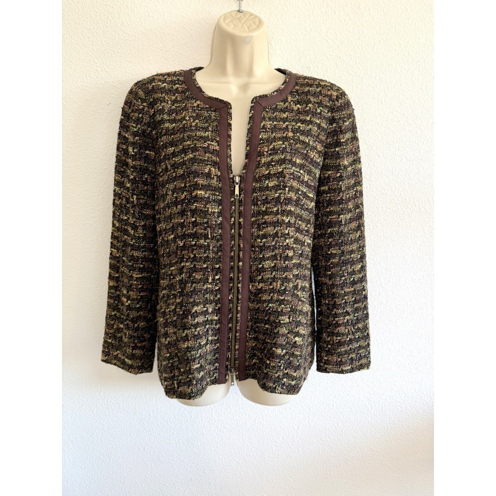 Lafayette 148 Tweed Zip Up Blazer Sz 8 Brown Boucle Jacket Workwear Classic - Picture 2 of 7